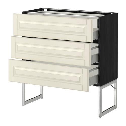 МЕТОД Напольн шкаф 3фронт пнл/2низ/2ср ящ - под дерево черный, Будбин белый с оттенком, 80x37x60 см