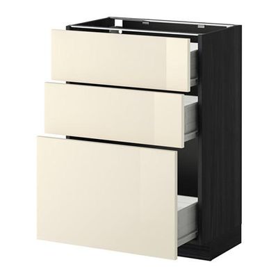 МЕТОД / ФОРВАРА Напольный шкаф с 3 ящиками - 60x37 см, Рингульт глянцевый кремовый, под дерево черный МЕТОД / ФОРВАРА Напольный шкаф с 3 ящиками - 60x37 см, Рингульт глянцевый кремовый, под дерево черный
