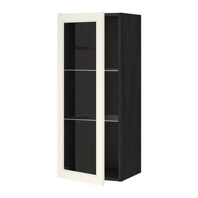 МЕТОД Навесной шкаф с полками/стекл дв - 40x100 см, Хитарп белый с оттенком, под дерево черный МЕТОД Навесной шкаф с полками/стекл дв - 40x100 см, Хитарп белый с оттенком, под дерево черный