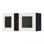 МЕТОД Навесной шкаф с 2 стеклянн дверями - под дерево черный, Сэведаль белый