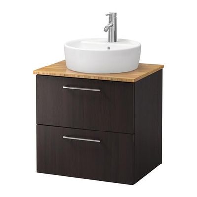 ГОДМОРГОН/АЛДЕРН / ТОРНВИКЕН Шкаф п-раковину/столешн45/раковина - бамбук, черно-коричневый ГОДМОРГОН/АЛДЕРН / ТОРНВИКЕН Шкаф п-раковину/столешн45/раковина - бамбук, черно-коричневый