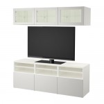 БЕСТО Шкаф для ТВ, комбин/стеклян дверцы - белый Синдвик/Лаппвикен светло-серый прозрачное стекло, направляющие ящика, плавно закр