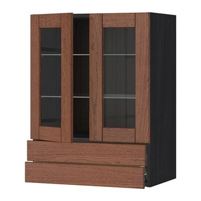 МЕТОД / ФОРВАРА Навесной шкаф/2 стек дв/2 ящика - 60x80 см, Филипстад коричневый, под дерево черный