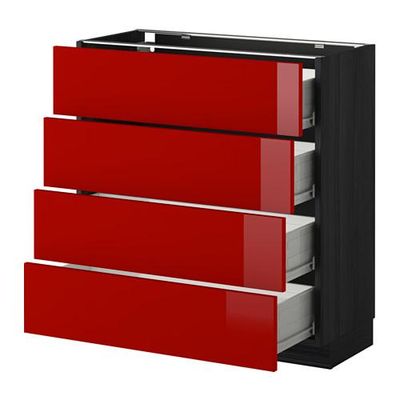 МЕТОД / ФОРВАРА Напольн шкаф 4 фронт панели/4 ящика - 80x37 см, Рингульт глянцевый красный, под дерево черный МЕТОД / ФОРВАРА Напольн шкаф 4 фронт панели/4 ящика - 80x37 см, Рингульт глянцевый красный, под дерево черный