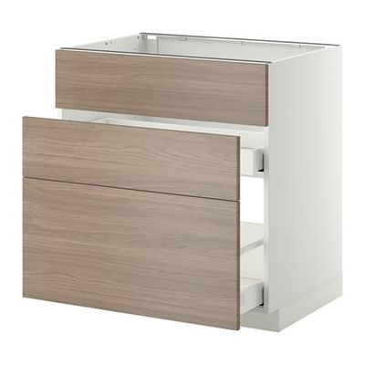 МЕТОД / МАКСИМЕРА Напольн шк п-мойку+3фрнт пнл/2ящ - 80x60 см, Брокхульт под грецкий орех светло-серый, белый