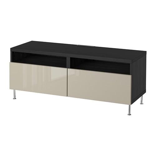 БЕСТО Тумба д/ТВ с ящиками - черно-коричневый глянцевый/бежевый, направляющие ящика, плавно закр