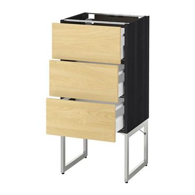 МЕТОД / МАКСИМЕРА Нплн шк 3 фрнт/3 средн ящика - 40x37x60 см, Тингсрид под березу, под дерево черный МЕТОД / МАКСИМЕРА Нплн шк 3 фрнт/3 средн ящика - 40x37x60 см, Тингсрид под березу, под дерево черный