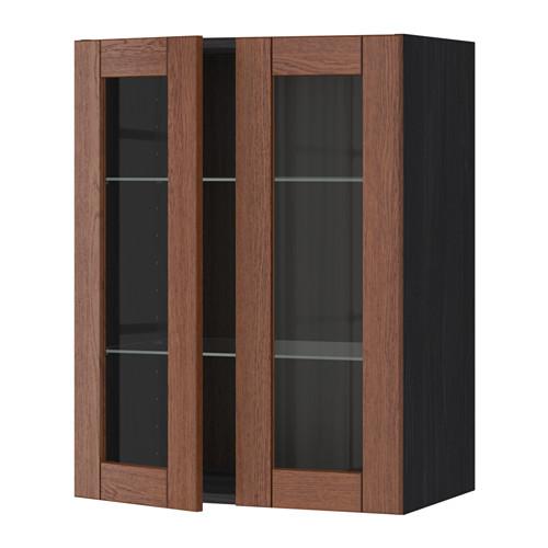 МЕТОД Навесной шкаф с полками/2 стекл дв - под дерево черный, Филипстад коричневый, 60x80 см