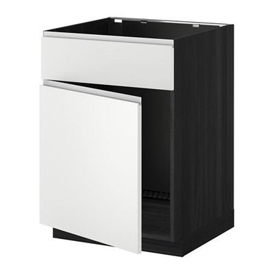 МЕТОД Напольный шкаф п-мойку с дв/фр пнл - Нодста белый/алюминий, под дерево черный МЕТОД Напольный шкаф п-мойку с дв/фр пнл - Нодста белый/алюминий, под дерево черный