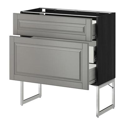 МЕТОД / ФОРВАРА Наполн шк 2 фрнт/3 средн ящ - 80x37x60 см, Будбин серый, под дерево черный