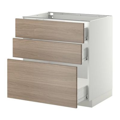 МЕТОД / ФОРВАРА Напольный шкаф с 3 ящиками - 80x60 см, Брокхульт под грецкий орех светло-серый, белый МЕТОД / ФОРВАРА Напольный шкаф с 3 ящиками - 80x60 см, Брокхульт под грецкий орех светло-серый, белый