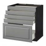 МЕТОД / ФОРВАРА Напольн шк д/вар панели/5фасад/4ящ - 80x60 см, Будбин серый, под дерево черный