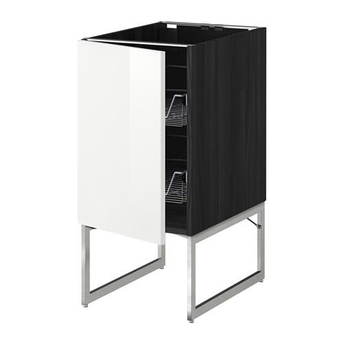 МЕТОД Напольный шкаф с проволочн ящиками - под дерево черный, Рингульт глянцевый белый, 40x60x60 см МЕТОД Напольный шкаф с проволочн ящиками - под дерево черный, Рингульт глянцевый белый, 40x60x60 см