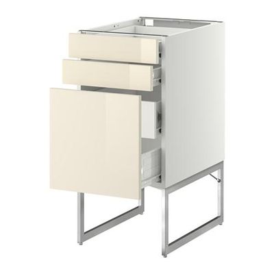 МЕТОД / ФОРВАРА Напольн шкаф 3фронт пнл/2низ/2ср ящ - 40x60x60 см, Рингульт глянцевый кремовый, белый
