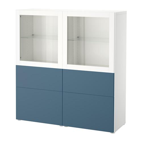 БЕСТО Комбинация д/хранения+стекл дверц - белый Вальвикен/темно-синий прозрачное стекло, направляющие ящика, плавно закр