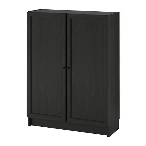 Oxberg Shelving With Doors Black Brown, Ikea Billy Oxberg Bookcase With Glass Doors Black Frame