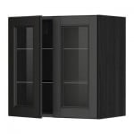 МЕТОД Навесной шкаф с полками/2 стекл дв - 60x60 см, Лаксарби черно-коричневый, под дерево черный