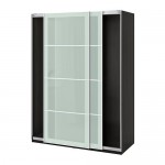 PAX гардероб с раздвижными дверьми черно-коричневый/Сэккен матовое стекло 150x66x201 см