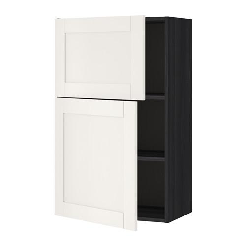 МЕТОД Навесной шкаф с полками/2дверцы - под дерево черный, Сэведаль белый МЕТОД Навесной шкаф с полками/2дверцы - под дерево черный, Сэведаль белый