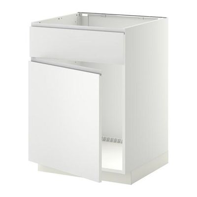 МЕТОД Напольный шкаф п-мойку с дв/фр пнл - Нодста белый/алюминий, белый
