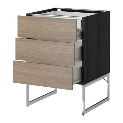 МЕТОД / ФОРВАРА Напольн шкаф 3фронт пнл/2низ/2ср ящ - 60x60x60 см, Брокхульт под грецкий орех светло-серый, под дерево черный МЕТОД / ФОРВАРА Напольн шкаф 3фронт пнл/2низ/2ср ящ - 60x60x60 см, Брокхульт под грецкий орех светло-серый, под дерево черный