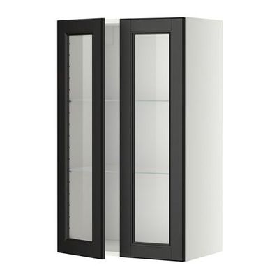 МЕТОД Навесной шкаф с полками/2 стекл дв - 60x100 см, Лаксарби черно-коричневый, белый