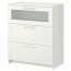 БРИМНЭС Комод с 3 ящиками - белый/матовое стекло