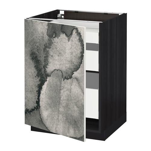 МЕТОД / МАКСИМЕРА Напольный шкаф с 1двр/3ящ - под дерево черный, Кальвиа с печатным рисунком, 60x60 см МЕТОД / МАКСИМЕРА Напольный шкаф с 1двр/3ящ - под дерево черный, Кальвиа с печатным рисунком, 60x60 см