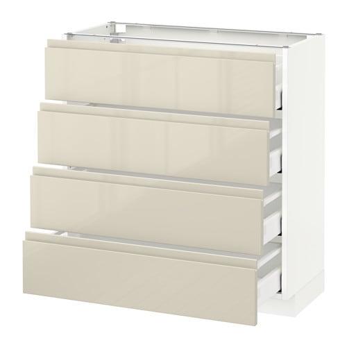 МЕТОД / МАКСИМЕРА Напольн шкаф 4 фронт панели/4 ящика - белый, Воксторп глянцевый светло-бежевый, 80x37 см
