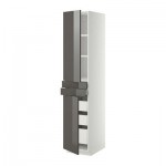 МЕТОД / МАКСИМЕРА Высок шкаф+полки/5ящк/2дверцы/2фрнт - 40x60x200 см, Рингульт глянцевый серый, белый