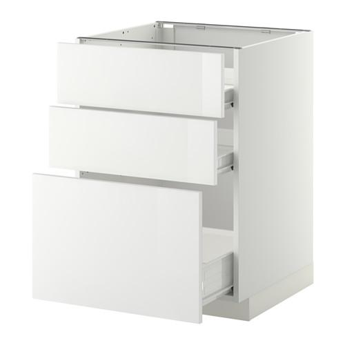 МЕТОД / ФОРВАРА Напольн шкаф 3фрнт пнл/2низк/1ср ящ - белый, Рингульт глянцевый белый, 60x60 см МЕТОД / ФОРВАРА Напольн шкаф 3фрнт пнл/2низк/1ср ящ - белый, Рингульт глянцевый белый, 60x60 см