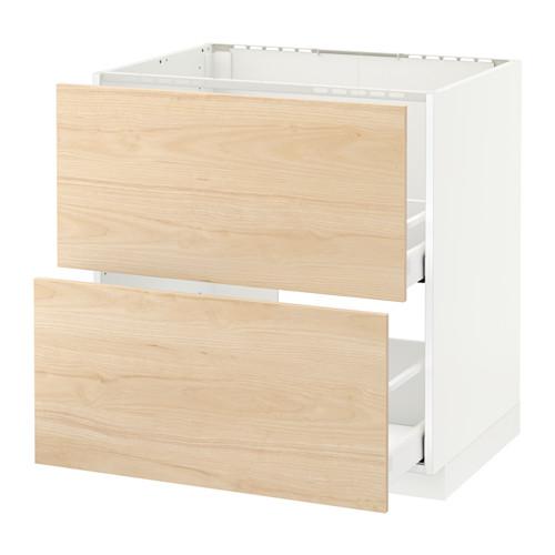 МЕТОД / МАКСИМЕРА Напольн шк п-мойку+2фрнт пнл/2 ящ - белый, Аскерсунд под светлый ясень, 80x60 см
