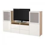 БЕСТО Шкаф для ТВ, комбин/стеклян дверцы - под беленый дуб/Сельсвикен глянцевый/белый матовое стекло, направляющие ящика,нажимные БЕСТО Шкаф для ТВ, комбин/стеклян дверцы - под беленый дуб/Сельсвикен глянцевый/белый матовое стекло, направляющие ящика,нажимные