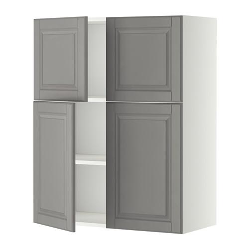 МЕТОД Навесной шкаф с полками/4дверцы - белый, Будбин серый