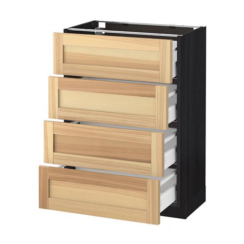 МЕТОД / МАКСИМЕРА Напольн шкаф 4 фронт панели/4 ящика - под дерево черный, Торхэмн естественный ясень, 60x37 см