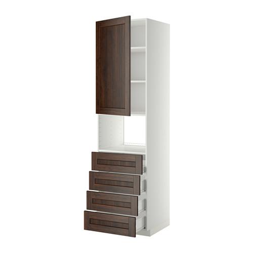 МЕТОД / ФОРВАРА Высок шкаф д/духовки/дверца/4ящика - белый, Эдсерум под дерево коричневый, 60x60x220 см
