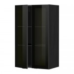 МЕТОД Навесной шкаф с полками/2 стекл дв - под дерево черный, Ютис дымчатое стекло/черный, 60x100 см