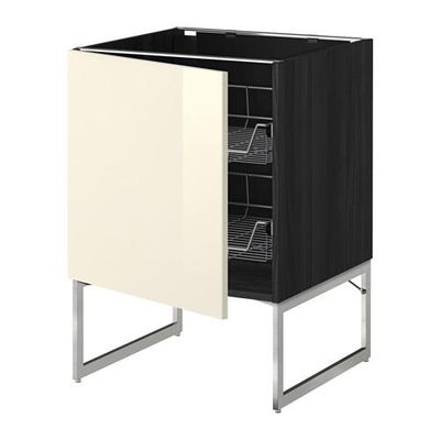 МЕТОД Напольный шкаф с проволочн ящиками - 60x60x60 см, Рингульт глянцевый кремовый, под дерево черный