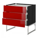 МЕТОД / ФОРВАРА Напольн шкаф 3фронт пнл/2низ/2ср ящ - 80x60x60 см, Рингульт глянцевый красный, под дерево черный МЕТОД / ФОРВАРА Напольн шкаф 3фронт пнл/2низ/2ср ящ - 80x60x60 см, Рингульт глянцевый красный, под дерево черный