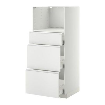 МЕТОД / МАКСИМЕРА Высокий шкаф д/СВЧ с 3 ящиками - Нодста белый/алюминий, белый