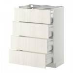 МЕТОД / МАКСИМЕРА Напольн шкаф 4 фронт панели/4 ящика - 60x37 см, Росдаль белый ясень, белый