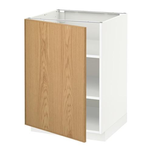 МЕТОД Напольный шкаф с полками - белый, Экестад дуб, 60x60 см