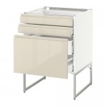 МЕТОД / МАКСИМЕРА Напольн шкаф 3фронт пнл/2низ/2ср ящ - белый, Воксторп глянцевый светло-бежевый, 60x60x60 см