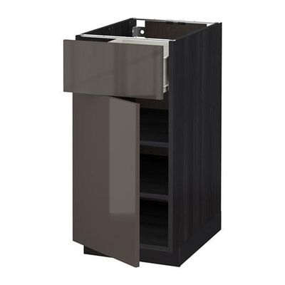 МЕТОД / ФОРВАРА Напольный шкаф с ящиком/дверью - 40x60 см, Рингульт глянцевый серый, под дерево черный МЕТОД / ФОРВАРА Напольный шкаф с ящиком/дверью - 40x60 см, Рингульт глянцевый серый, под дерево черный