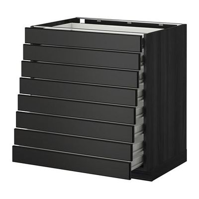 МЕТОД / ФОРВАРА Наполн шкаф 8 фронт/8 низк ящиков - 80x60 см, Лаксарби черно-коричневый, под дерево черный