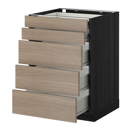 МЕТОД / ФОРВАРА Нплн шк 5фрнт/2нзк/3срд ящ - под дерево черный, Брокхульт под грецкий орех светло-серый, 60x60 см