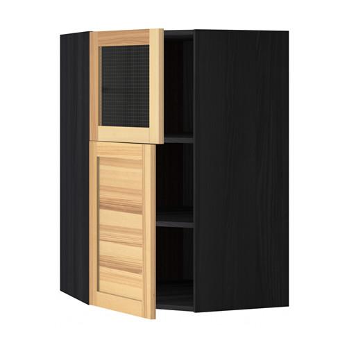 МЕТОД Угл навесн шкаф+полки/1дв/1 стек дв - под дерево черный, Торхэмн естественный ясень МЕТОД Угл навесн шкаф+полки/1дв/1 стек дв - под дерево черный, Торхэмн естественный ясень