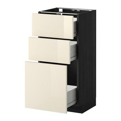 МЕТОД / ФОРВАРА Напольный шкаф с 3 ящиками - 40x37 см, Рингульт глянцевый кремовый, под дерево черный МЕТОД / ФОРВАРА Напольный шкаф с 3 ящиками - 40x37 см, Рингульт глянцевый кремовый, под дерево черный