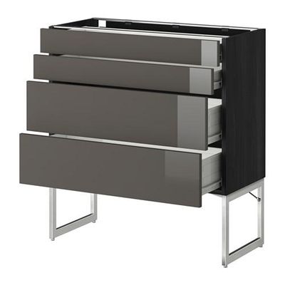 МЕТОД / ФОРВАРА Нплн шк 4 фронт/2 низк/2средн ящ - 80x37x60 см, Рингульт глянцевый серый, под дерево черный МЕТОД / ФОРВАРА Нплн шк 4 фронт/2 низк/2средн ящ - 80x37x60 см, Рингульт глянцевый серый, под дерево черный