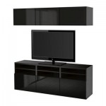 БЕСТО Шкаф для ТВ, комбин/стеклян дверцы - черно-коричневый/Сельсвикен глянцевый/черный дымчатое стекло, направляющие ящика, плавно закр